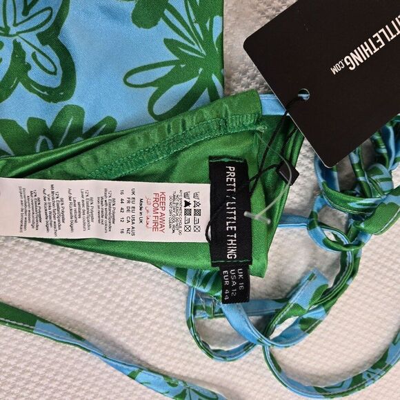 New Pretty Little Thing Green Blue Triangle Bikini Top Womens Size 12 - Picture 5 of 5